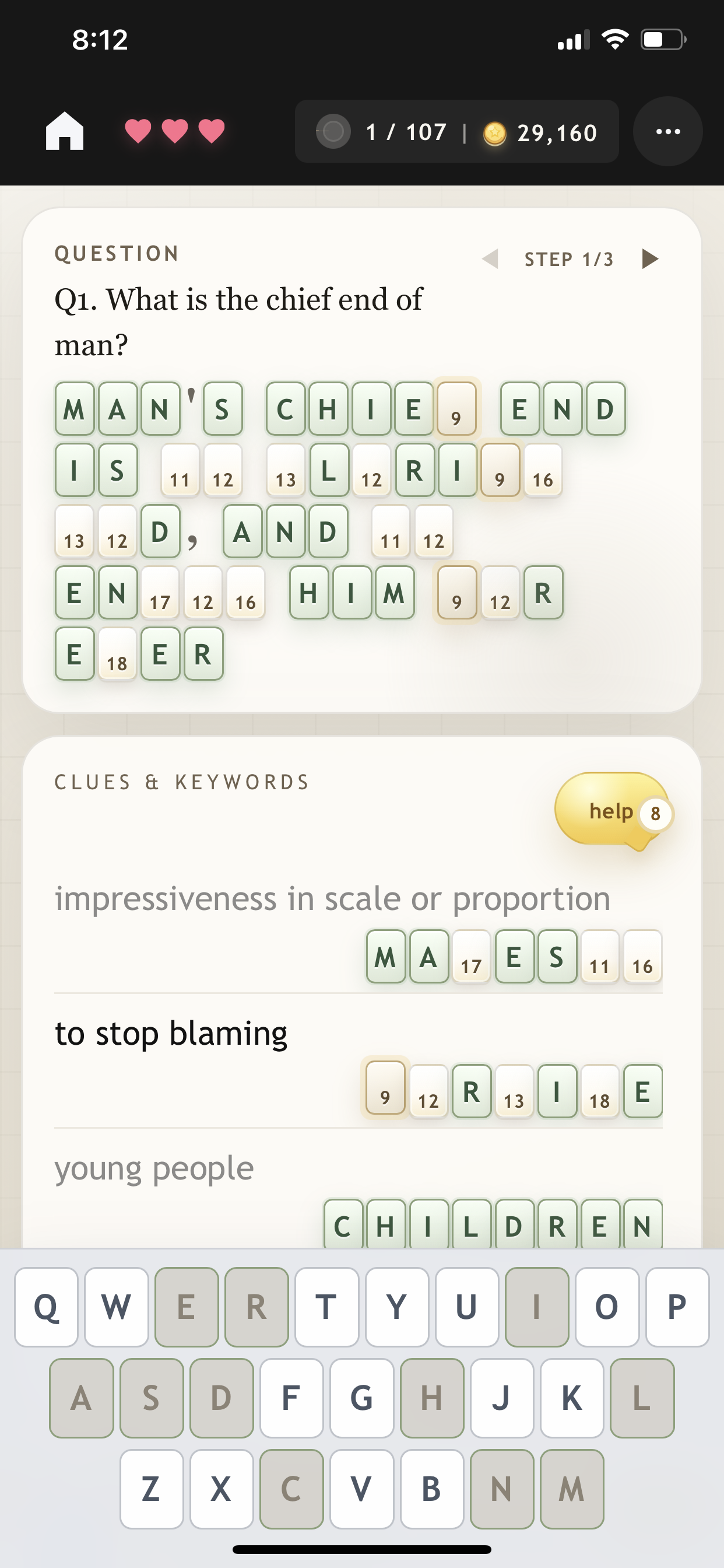 Bible Crostics Puzzle gameplay on iPhone